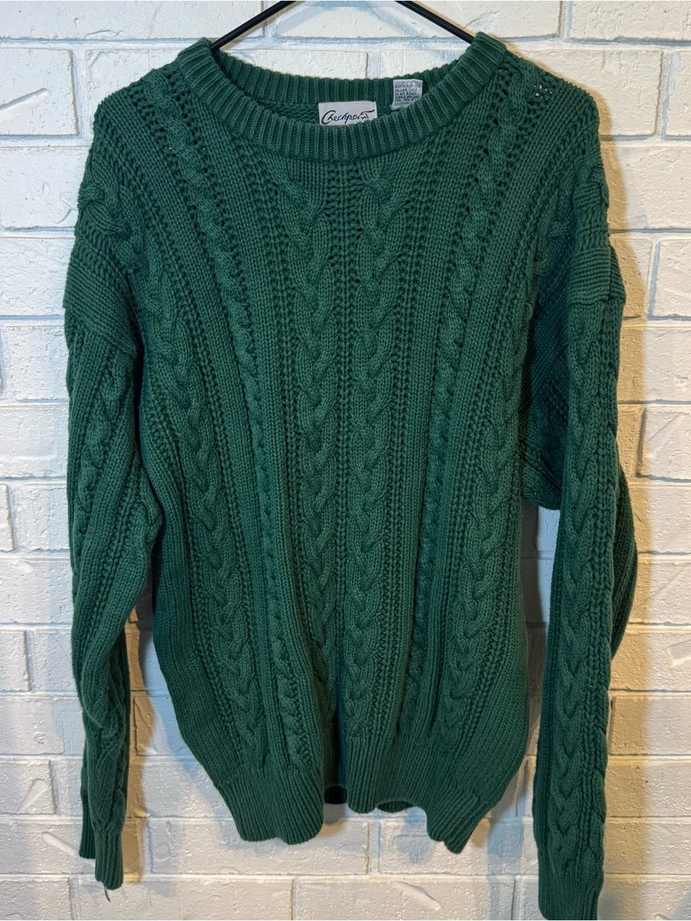 Vintage 90s y2k Checkpoint Cable Knit Green Crewneck Sweater Mens L/XL